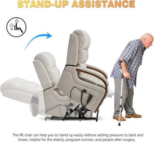 Miniatura 6 de Trustyue Silla reclinable con elevación eléctrica, sillón reclinable plano de 180°, con masaje y calor, asistencia de pie, reclinable, posición