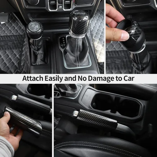 Miniatura 6 de Funda para Freno de Mano + Tapa del Pomo de Cambio + Tapa del Pomo de Cambio del Modo de Conducción Compatible con Jeep Wrangler JL JLU 2018-2025