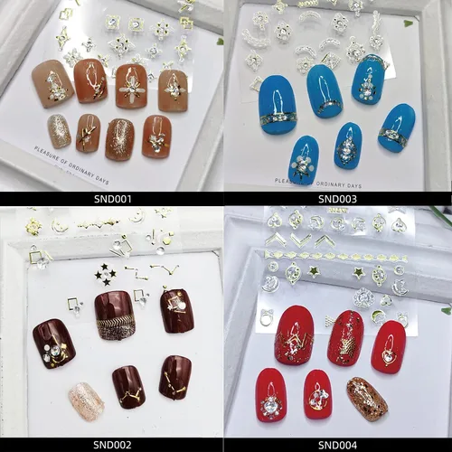 Miniatura 5 de 20 hojas de calcomanías de uñas 3D, diseño de oro/diamante, lujosas calcomanías de uñas autoadhesivas con relieve, calcomanías de uñas de flores