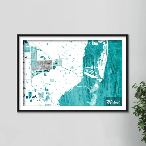 Miniatura 4 de 100% Smooth Cotton Paper - Miami, Florida, USA Original Map Design Blue Stroke - Art Print Poster Photo Gift - Size: 24 x 16 Inches