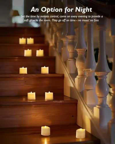 Miniatura 4 de Homemory Paquete de 24 Velas Sin Llama de Más de 400 Horas con Control Remoto, Velas Votivas LED con Temporizador de 2/4/6/8H, Luces de Té que
