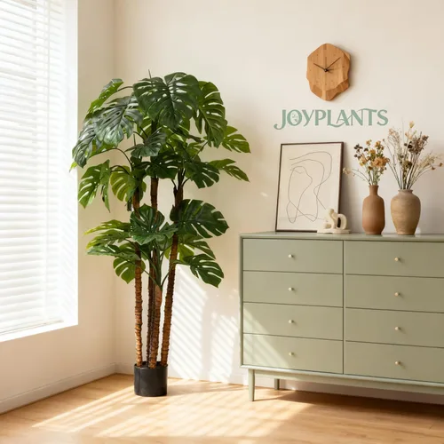 Miniatura 7 de Monstera artificial de 5 pies, plantas de queso suizo falso tropical con corteza y maceta negra para interiores y exteriores, oficina, sala