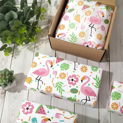 Miniatura 5 de JarThenaAMCS 100 hojas de papel de seda hawaiano, papel de regalo tropical, hojas de palma, flamenco, papel decorativo para manualidades, verano
