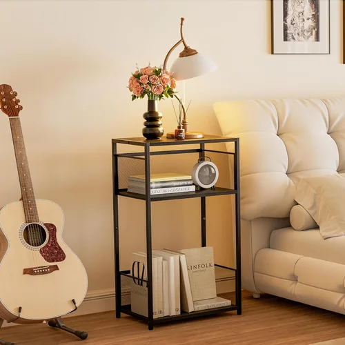 Miniatura 2 de Aduanbang Mesa auxiliar de 3 niveles, soporte para tocadiscos con almacenamiento de hasta 100 álbumes, soporte giratorio para vinilo, estante