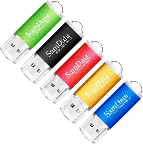 SamData Paquete de 5 unidades flash USB de 32 GB USB 2.0 Memoria Stick Jump Drive Zip Drive, 5 colores: negro, azul, verde, dorado, rojo Multicolor