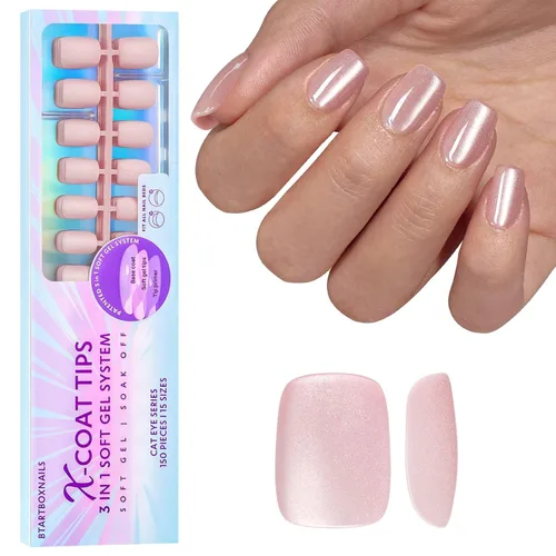 Miniatura 12 de BTArtboxnails XCOATTIPS uñas postizas con punta francesa - Uñas postizas largas cuadradas con base de purpurina rosa, 90 piezas de puntas de uñas