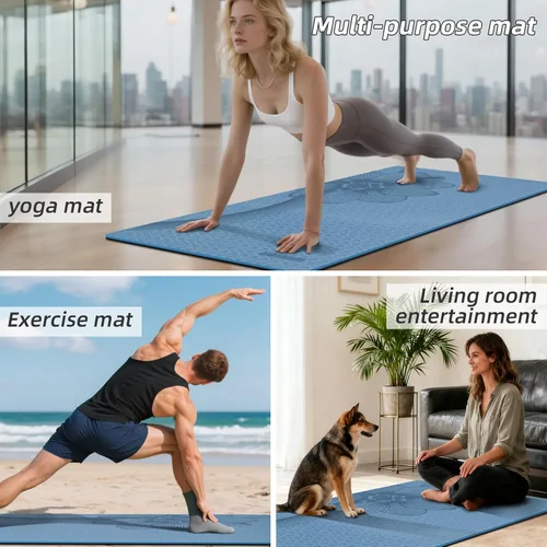 Miniatura 5 de Esterilla de yoga grande de 76" x 40" x 10 mm (2/5 pulgadas) – Extra gruesa y ancha, esterilla de fitness de TPE, esterilla de ejercicios Azul/Negro