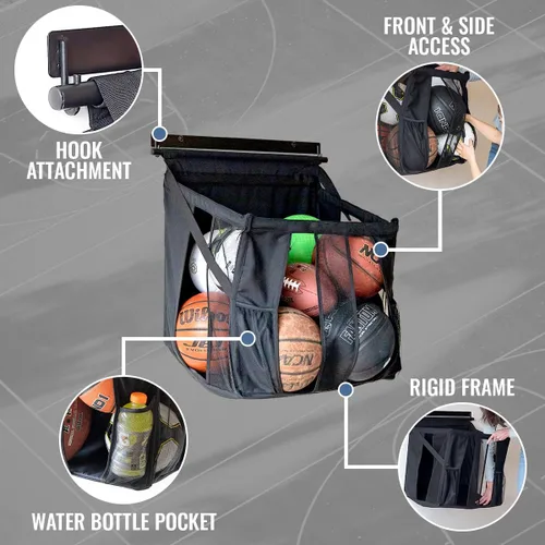 Miniatura 3 de StoreYourBoard Soporte de pared de baloncesto, estante para pelotas deportivas, almacenamiento de pelotas de 20 x 18 x 22 pulgadas para 50 libras