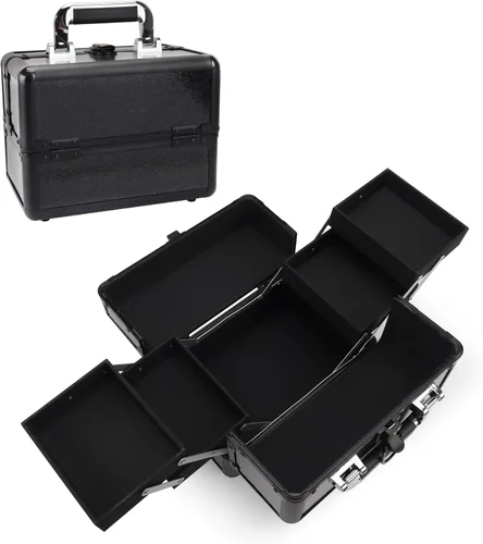 Miniatura 7 de Estuche de maquillaje grande para maquillaje, estuche organizador de cosméticos, caja de viaje portátil para artistas de maquillaje con 4 bandejas