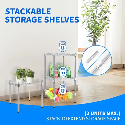 Miniatura 3 de Simple Deluxe - Estantería de 1 nivel, 15 pulgadas de ancho x 13.8 pulgadas de profundidad x 15 pulgadas de alto, alambre metálico apilable, cromado