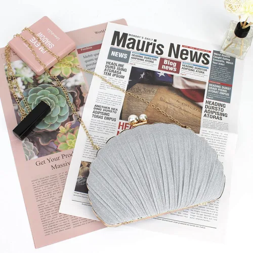 Miniatura 5 de Women Mini Pleated Seashell Evening Clutch Handbag Chain Strap Cross-body Bag