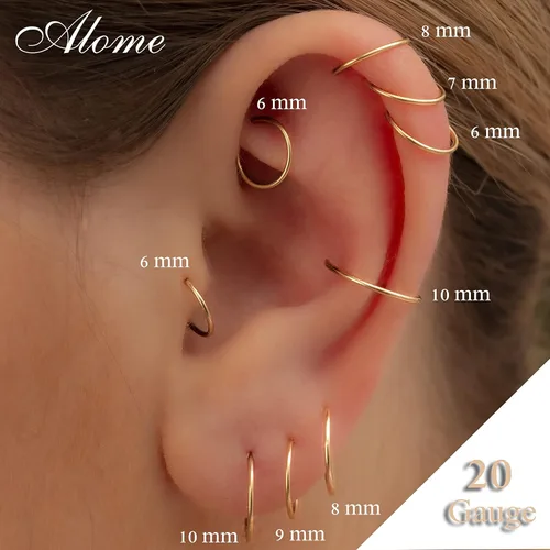 Miniatura 3 de Aretes de aro de oro de plata – Aretes de aro para mujer, dos piezas de aros de plata fina rellenos de oro, aro de hélice, anillo de tragus, aro