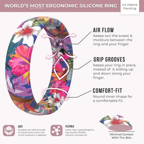 Miniatura 4 de ThunderFit - Anillos de boda de silicona para mujeres, diseño impreso transpirable de goma para compromiso de 5.5mm de ancho y 1.8mm de grosor - 1