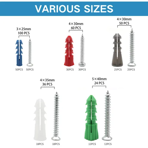 Miniatura 2 de Kit de anclajes y tornillos para paneles de yeso, 142 piezas, anclajes de pared y tornillos para paneles de yeso, incluye 5 tamaños diferentes
