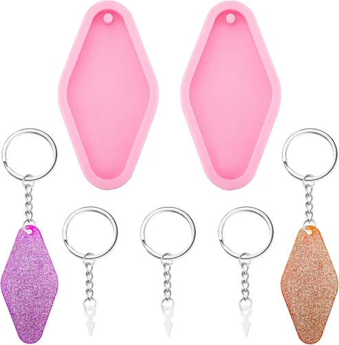 2 moldes de silicona de diamante para llavero de silicona para hornear, moldes de fondant para llavero, molde de arcilla y 5 llaveros para