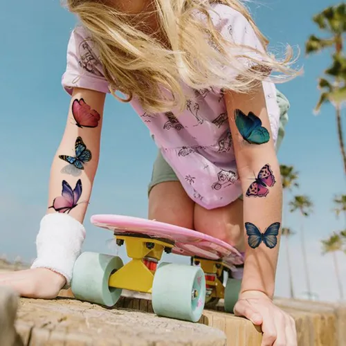 Miniatura 5 de CHARLENT 148 hojas individuales de tatuajes temporales de mariposa para niñas y mujeres, tatuajes de mariposa realistas 3D para niños, regalos