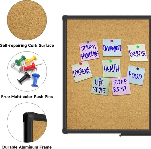 Miniatura 2 de XBoard Pizarra magnética 48x36 - Pizarra combinada de borrado en seco/tablero de corcho, pizarra blanca magnética + tablero de corcho con marco