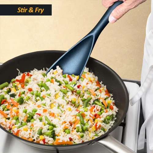 Miniatura 6 de Cuchara de espátula de silicona, ideal tanto para cocinar como para servir, silicona negra mate duradera sin BPA, diseño sin costuras, segura