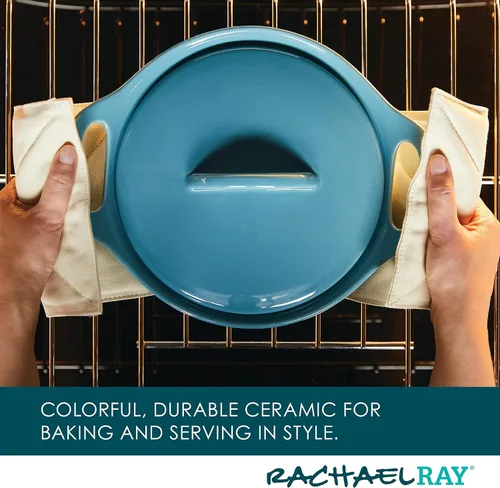 Miniatura 4 de Rachael Ray Solid Glaze Ceramics - Juego de utensilios para hornear/panadería con tapa compartida, 3 piezas, azul agave