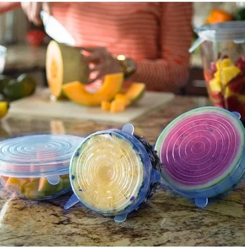 Miniatura 6 de Tapas elásticas de silicona, multitamaño, reutilizables, para alimentos y cuencos, aptas para lavavajillas y congelador (multicolor)
