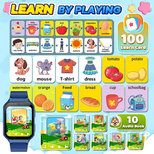 Miniatura 6 de Reloj inteligente para niños de 6 a 12 años, juguetes con 26 juegos, reproductor de música, pantalla táctil HD de 1.69 pulgadas, cámara de video