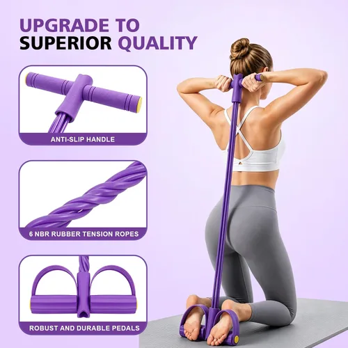 Miniatura 2 de Banda de resistencia de pedal multifuncional con asa, tubos de 6/8/10 para todos los pesos, estiramiento resistente mejorado para entrenamientos