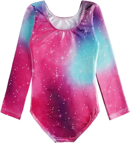 Miniatura 104 de HOZIY - Leotardos de manga larga para niñas, de gimnasia, para niños pequeños, trajes florales de unicornio, galaxia, arco iris, patrón de rayas