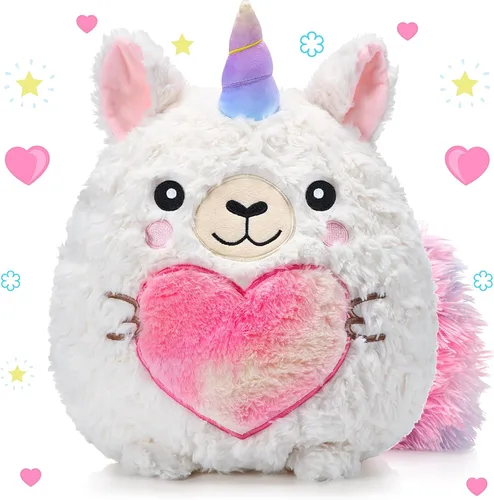 Leyndo Linda almohada de peluche de unicornio de 14 pulgadas, animal de peluche de Llamacorn de color rosa suave, regalo para niñas, regalo de