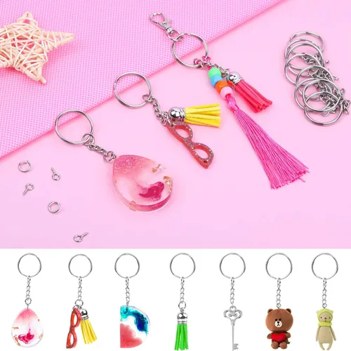 Miniatura 7 de Audab 360 llaveros a granel, 120 anillos de llavero con cadena y 120 anillos de salto abierto con 120 pernos de ojo de tornillo para manualidades