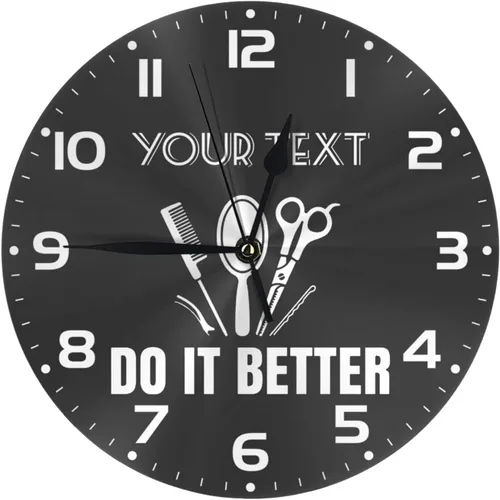 Miniatura 9 de Reloj de pared personalizado para peluquería, reloj de pared personalizado con texto sin tictac, silencioso, silla de peluquería personalizada de 10