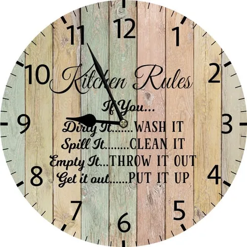 Miniatura 11 de Reloj de pared de madera vintage con diseño de reglas de cocina, funciona con pilas, no hace tictac, reloj de 10 pulgadas, reloj de madera rústico