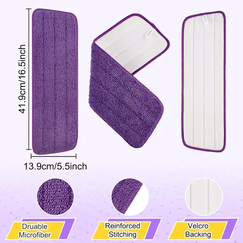 Miniatura 3 de Paquete de 10 almohadillas reutilizables de 16.5 pulgadas, cabezales de repuesto de trapeador de microfibra para mopas húmedas y secas, compatibles