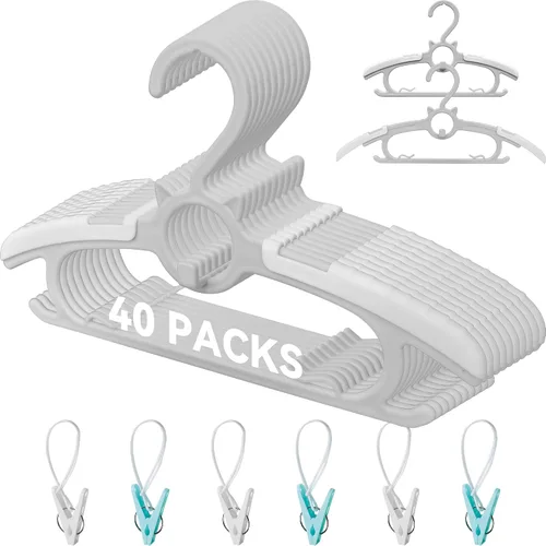 Miniatura 7 de 40 piezas de perchas extensibles para guardería de bebé, perchas para niños pequeños ajustables y antideslizantes para ropa de bebé, percha