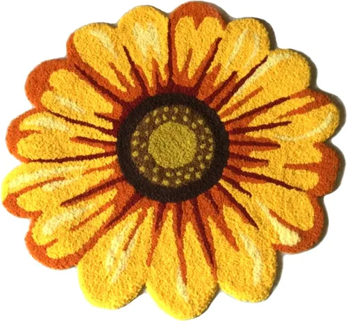 Syhonic Alfombra hecha a mano con forma de girasol de 25 x 25 pulgadas, lavable antideslizante, alfombra de baño para dormitorio, sala de estar,