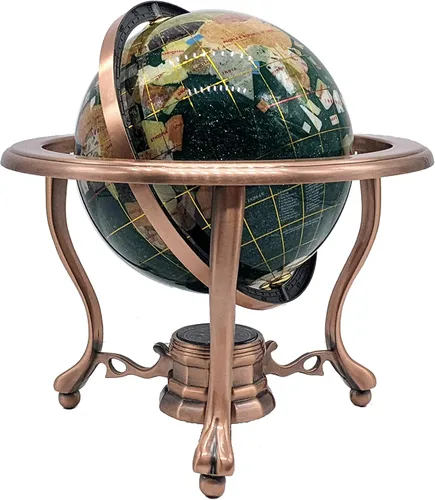 Miniatura 10 de Unique Art - Tablero de mesa de 10 pulgadas de alto, globo del mundo con piedras preciosas del océano con soporte de aleación de zinc de 4 patas