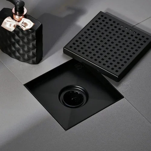 Miniatura 4 de ELLO&ALLO - Drenaje cuadrado de piso para ducha de 6 pulgadas con brida, rejilla extraíble de patrón cuadrado, acero inoxidable SUS 304 en bronce