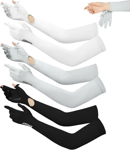 Miniatura 9 de 3 pares de guantes de sol largos UV para mujer, pantalla táctil, guantes protectores de dedo completo UPF 50+ para deportes al aire libre
