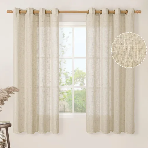 Miniatura 88 de LAMIT Cortinas de lino sintético para dormitorio, paneles filtrantes de luz, cortinas de lino con protección de privacidad con ojales para ventanas