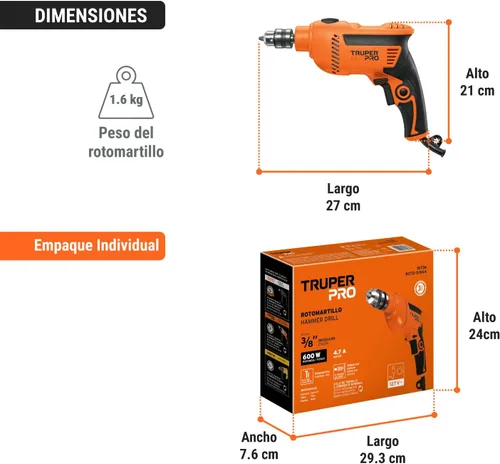 Miniatura 9 de Rotomartillo 3/8, profesional, 550 W