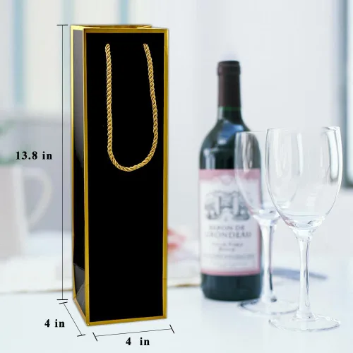 Miniatura 3 de Miraclekoo Bolsas de regalo de vino de lujo – Bolsa de vino negro de lámina dorada, 4 piezas (4 x 4 x 13.8 pulgadas) para botellas de whisky/licor