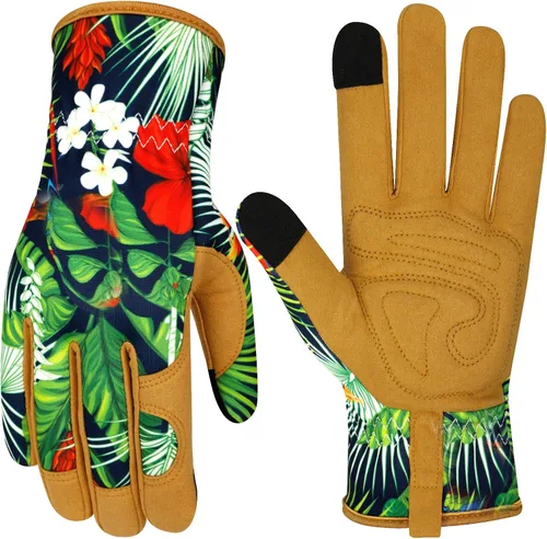 Miniatura 10 de Guantes de jardinería de cuero para mujer, guantes de jardín a prueba de espinas, diseño de pantalla táctil, guantes de trabajo resistentes
