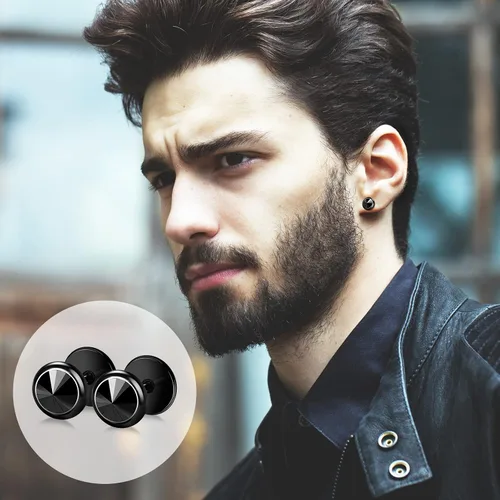 Miniatura 5 de ONESING 12 pares de aretes falsos de calibre para hombres, acero inoxidable, aretes de aro para hombres, aretes redondos, con calibres falsos