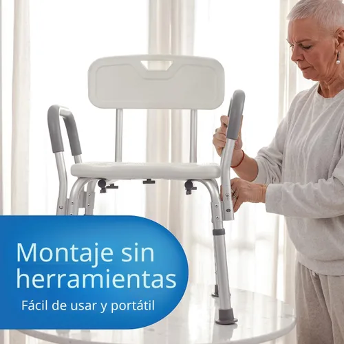 Miniatura 6 de Medline - Silla de ducha con asiento y reposabrazos acolchados y respaldo, taburete de ducha resistente para bañera, asiento de ducha antideslizante