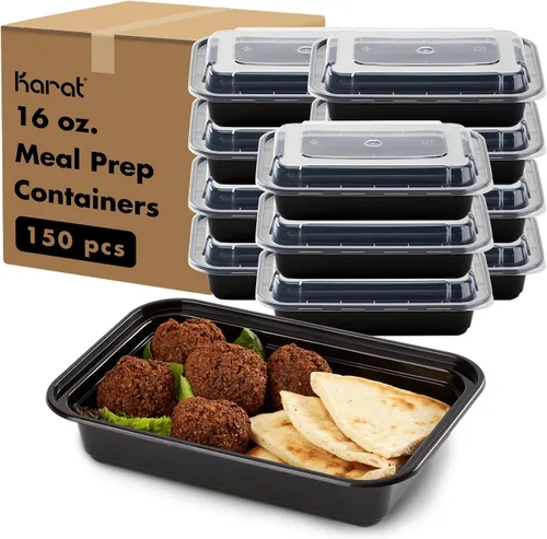 Miniatura 14 de Karat Contenedores de preparación de comidas [30 oz - 150 unidades] 2 compartimentos, contenedores reutilizables y desechables para llevar con tapas