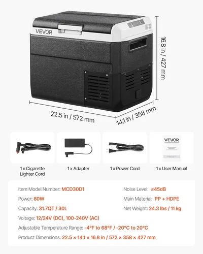 Miniatura 7 de VEVOR Refrigerador de coche de 12 voltios, refrigerador de coche de 31.7 cuartos de galón / 30 L, enfriador eléctrico portátil con temperatura