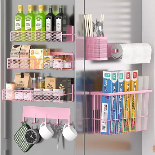 Miniatura 22 de Estante magnético para especias para refrigerador, paquete de 7 estantes magnéticos fuertes 100% de metal, organizador de especias con soporte