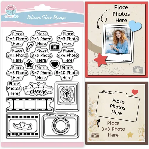 GLOBLELAND Etiquetas de cámara vintage transparentes para hacer tarjetas, fotos retro para colocar fotos, sello transparente para borde de cámara,