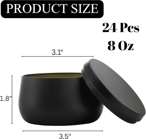 Miniatura 2 de ZENFUN 24 latas de velas negras con tapas, tarros de velas vacías a granel de 8 onzas, recipientes de lata de metal para hacer velas, almacenar