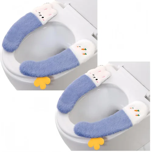 2 pares de fundas para asiento de inodoro, almohadilla gruesa y pegajosa para asiento de inodoro, bonito asiento de inodoro de invierno, lavable,
