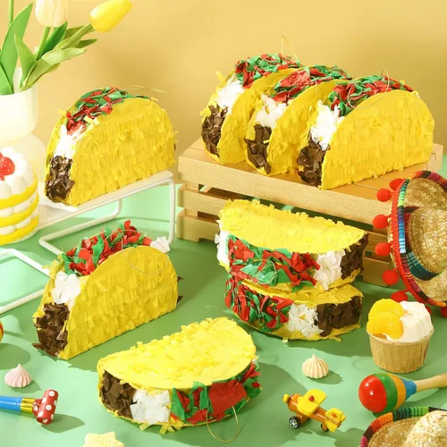 Miniatura 4 de 24 piezas de mini piñatas de taco para Cinco de Mayo Mexicano Little Fiesta Taco Piñata a granel para carnavales mexicanos martes, eventos